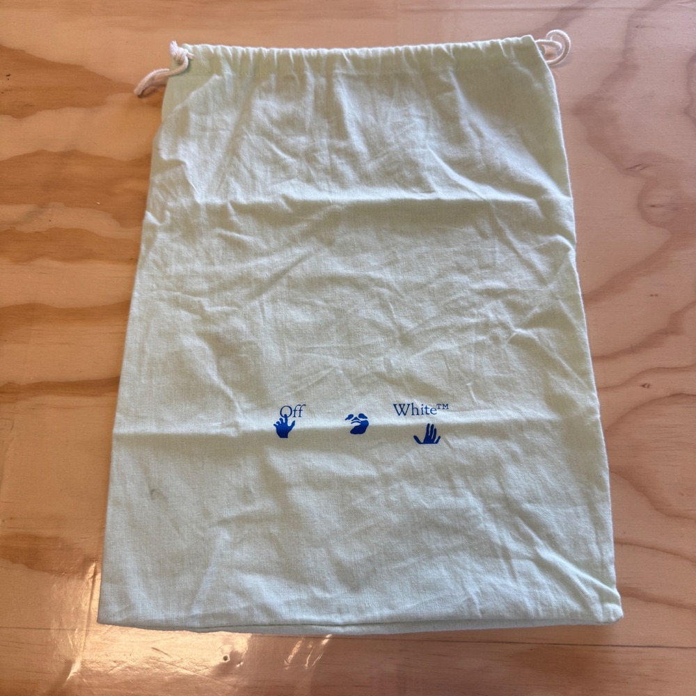 Off-White Light Green Cotton Drawstring Dust Bag Blue Logo 11.5x15.5 Travel